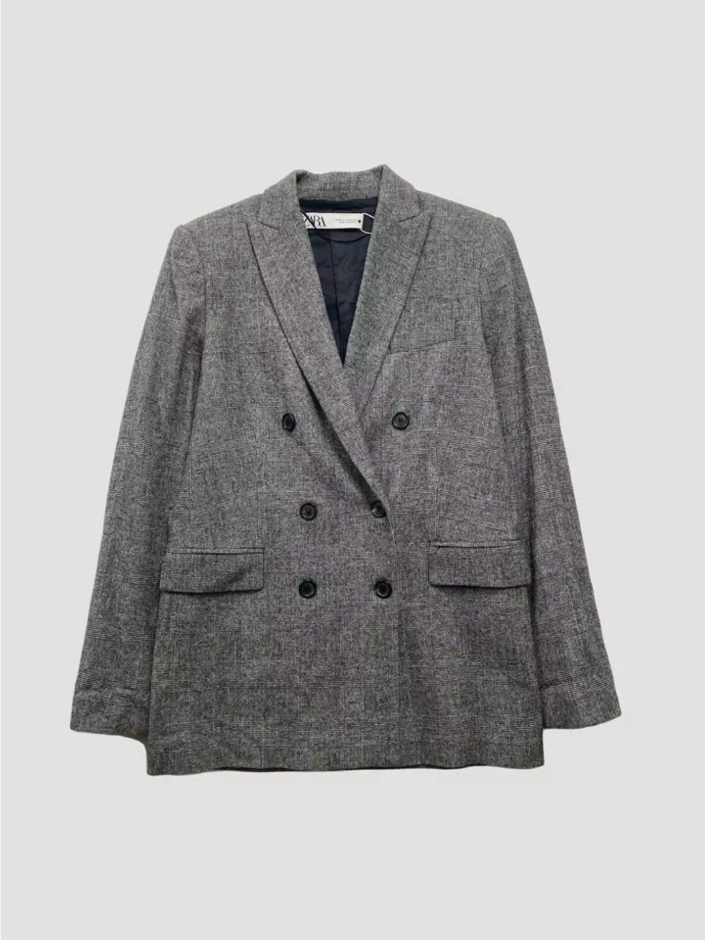 ZARA Gray Houndstooth-Style Jacket with Black Lining, size M